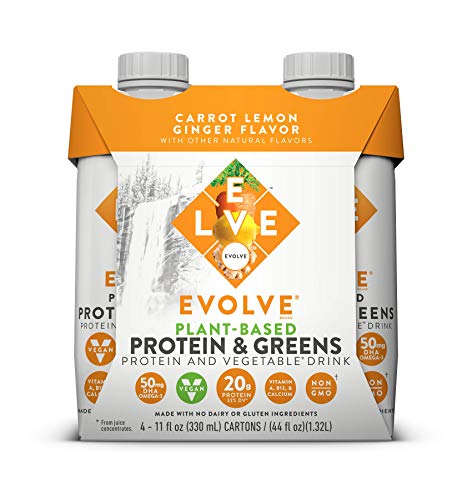 Book Cover Evolve Plant-Based Protein & Greens, Carrot Lemon Ginger, 11 Fl Oz (Pack of 12)