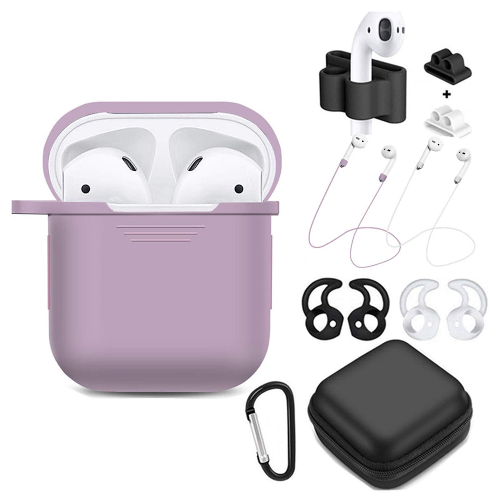 Book Cover TAOSANHU AirPods Case 9 in 1 Airpods Accessories Kits Protective Silicone Cover and Skin Compatible Apple Airpods 1 Charging Case with Airpods Ear Hook/Tips/Airpods Strap/Clips/Watch Band Holder