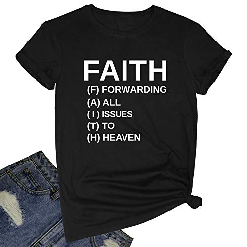Book Cover BLACKOO Women Faith Round Neck Graphic T Shirts Cute Funny Tops