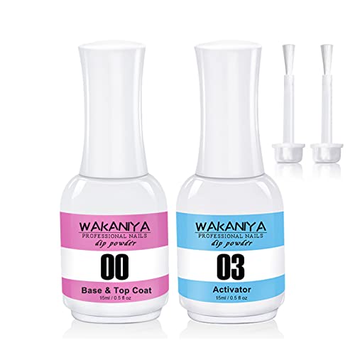 Book Cover 2 in 1 Dip Powder Base Top Coat with Activator Dip Powder Liquids Set for Dipping Powder Starter Kit Dry Fast Easy to Apply and No UV LED Needed (2x15ml)