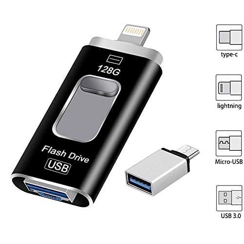 Book Cover 128GB Flash Drive for iPhone, Hterepi USB External Storage Memory Photo Stick 4 in 1 OTG Drive Compatible for iPhone,iPad,iPod,Mac,Android and Computer (Black) ...
