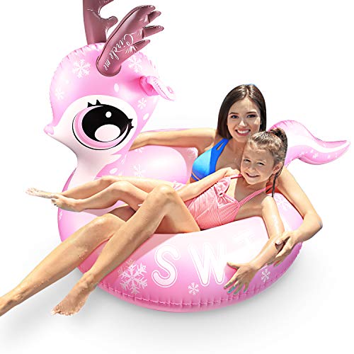 Book Cover Big Elk Inflatable Pool Float, Swim Ring with Antlers & Tail Swimming Party Toys for Kids Adults Girls Boys Summer Beach Ocean