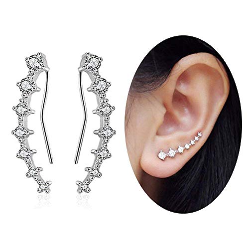 Book Cover MSECVOI 7 Crystals Ear Cuffs Hoop Climber S925 Sterling Silver Earrings Hypoallergenic Earring
