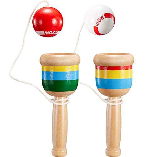 Book Cover TOODOO 2 Pieces Jacks Game with Ball Paddle Ball with String Cup and Ball Game Mini Wood Catch Ball, Hand Eye Coordination Ball Catching Cup