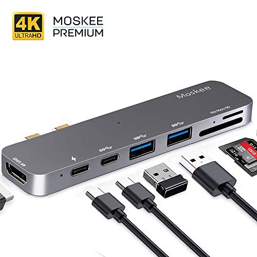 Book Cover Moskee USB C Hub for MacBook Pro 2016/2017/2018 7 in 1 Type C Adapter 4K HDMI 2 USB 3.0 Ports Type C Hub SD&Micro SD Card Reader Thunderbolt 3