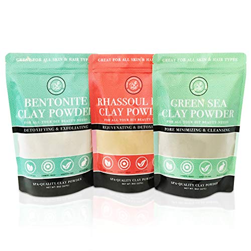 Book Cover Bentonite (Indian Healing), Moroccan (Red Rhassoul), and Green (French-Sea) Clay Powder - 3 Multipak/Set 8 oz Each - for Making Mud Masks for Skin, Hair, Face and Body by Bare Essentials Living