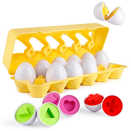 Book Cover Coogam Matching Eggs 12 pcs Set Color & Shape Recoginition Sorter Puzzle for Easter Travel Bingo Game Early Learning Educational Fine Motor Skill Montessori Gift for 1 2 3 Years Old Toddlers Baby Kids