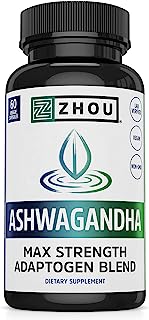 Book Cover Ashwagandha Capsules - Natural Adaptogenic Supplements with rhodiola & Cordyceps, Adrenal System Booster, for Stress & Occasional Anxiety Relief - 30 Servings
