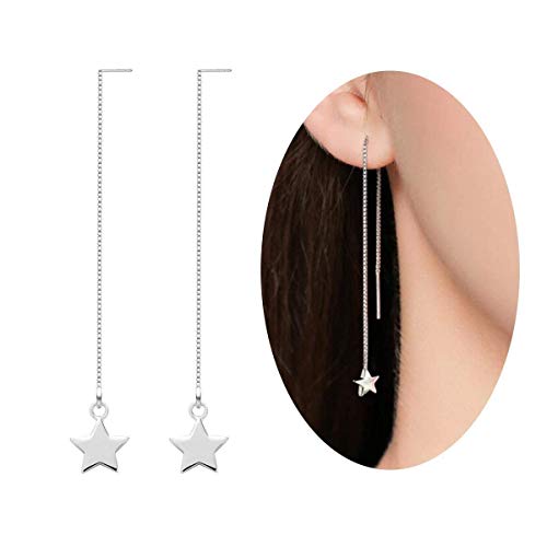 Book Cover MSECVOI Sterling Silver Threader Tassel Earrings Star Drop Dangle Long Charm Earrings A Pair