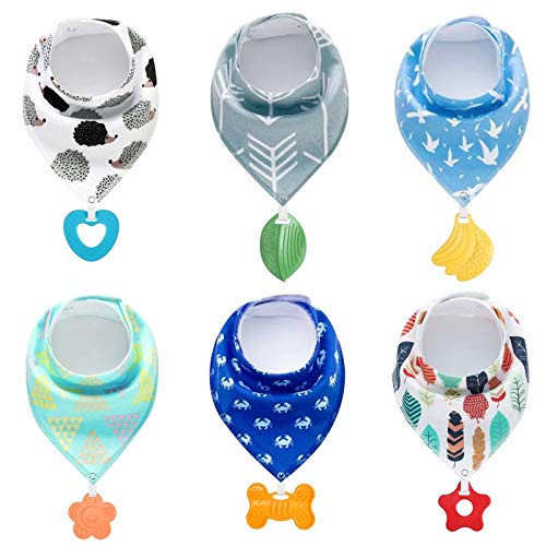 Book Cover PandaEar Baby Bandana Drool Bibs 6-Pack with Teething Toys, Super Absorbent, 100% Organic Cotton, Neutral Color for Boys & Girls (Neutral)