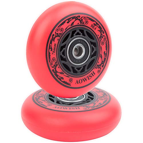 Book Cover AOWISH Ripstik Wheels 76mm Ripstick Wheels 90a Ripsurf Replacement Wheels w/Bearings ABEC-9 for Rip Stiks DLX Caster Board, Rip Sticks Skateboard, Inline Skates, Roller Blades, etc (2-Pack) (Red)