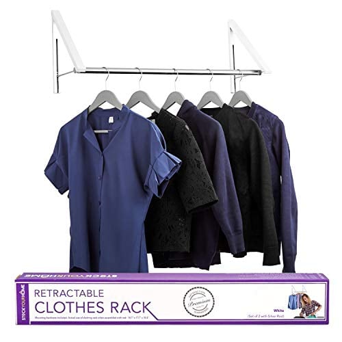 Book Cover Stock Your Home Retractable Closet Rod and Clothes Rack - Wall Mounted Folding Clothes Hanger Drying Rack for Laundry Room Closet Storage Organization, Aluminum, Easy Installation (White)
