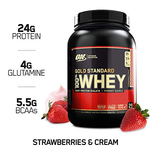 Book Cover Optimum Nutrition Gold Standard 100% Whey Protein Powder, Strawberry & Cream, 2 Pound