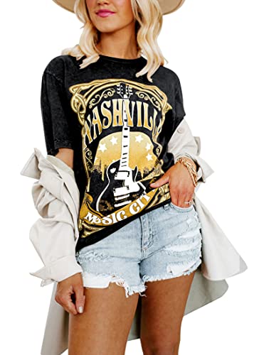 Book Cover Womens Country Music Shirts Nashville Concert Outfit Distressed Print Rocker Tops Short Sleeve Blouse