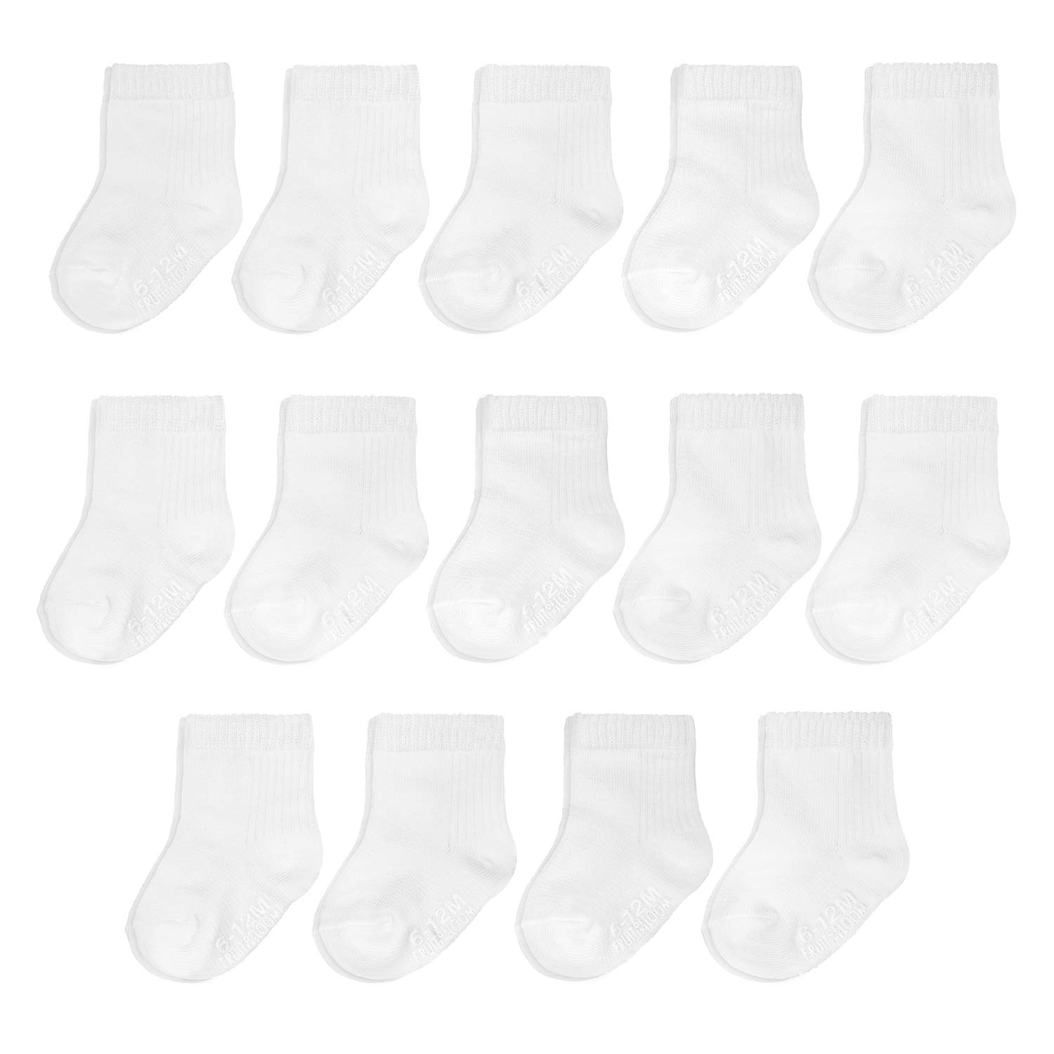 Book Cover Fruit of the Loom Baby 14-Pack Grow & Fit Flex Zones Cotton Stretch Socks - Unisex, Girls, Boys 0-6 Months White