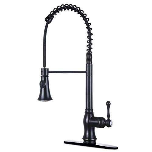Book Cover Oil Rubbed Bronze Kitchen Faucet with Pull Down Sprayer Antique Spring Single Handle Bronze Faucets for Kitchen Sinks with Deck Plate