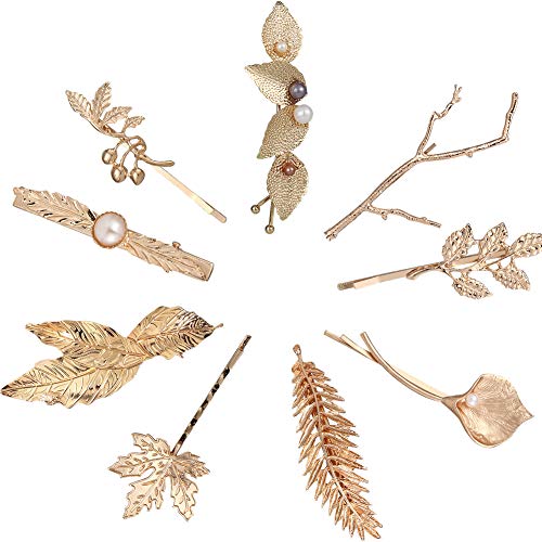 Book Cover 9 Pack Gold Vintage Retro Geometric Minimalist Branch Leaf Flower Hair Clip Snap Barrette Comb Stick Claw Crab Clamp Bobby Pins Alligator Hairclips Metal Wedding Party Hair Styling Accessories