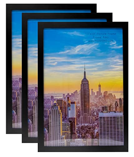 Book Cover Frame Amo 13x19 Black Modern Picture or Poster Frame, 1 inch Wide Border, Acrylic Face, 3-Pack