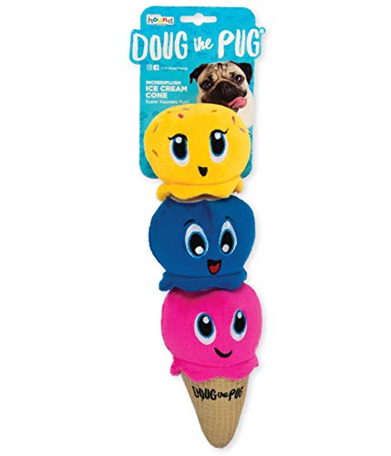 Book Cover Doug The Pug by Outward Hound Incrediplush Ice Cream Cone Squeaky Plush Dog Toy