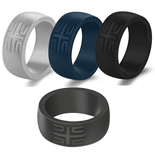 Book Cover YesFit Quality Silicone Wedding Ring for Men,Singles,2 Packs,4 Packs/Unique Design Rubber Bands,Safe,Comfortable,Durable (09, Black Navy-Blue Dark-Grey Grey)