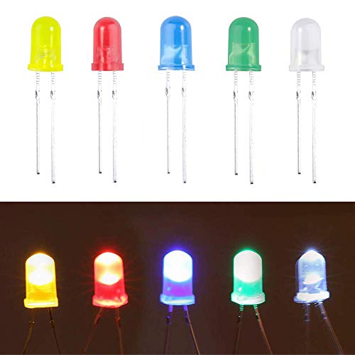 Book Cover (100 Pcs) MCIGICM 5mm LED Light Diodes, Red/Green/Yellow/Blue/White LED Circuit Assorted Kit for Science Project Experiment