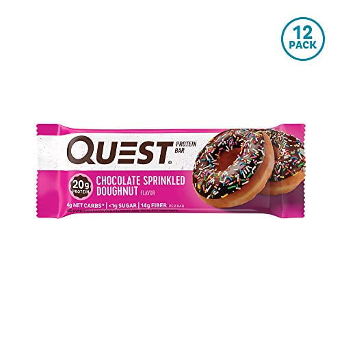 Book Cover Quest Nutrition Chocolate Sprinkled Doughnut Protein Bar, High Protein, Low Carb, Gluten Free, Keto Friendly, 12 Count