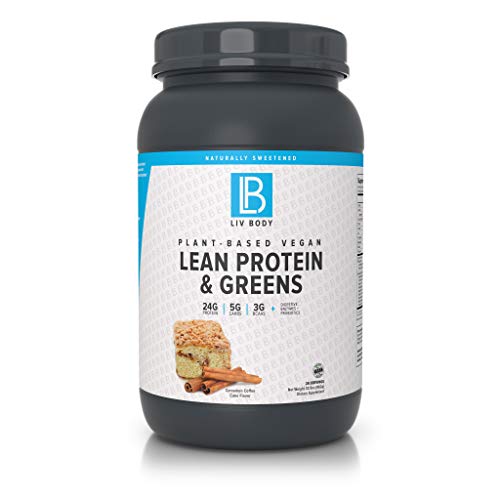 Book Cover LIV Body | Plant-Based Vegan Lean Protein + Greens | Digestive Enzymes + Probiotics | 25g of Protein, 5g of Carbs & 4g of BCAA | 3 Great Flavor Choices (Cinnamon Coffee Cake)