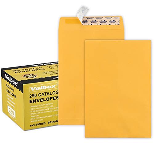 Book Cover ValBox 6x9 Self Seal Catalog Security Envelopes 250 Count Small Brown Kraft Envelopes for Mailing, Storage and Organizing