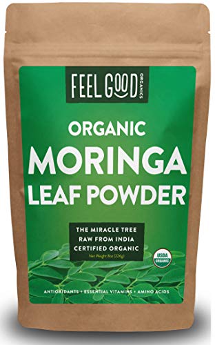 Book Cover Organic Moringa Oleifera Leaf Powder - Perfect for Smoothies, Drinks, Tea & Recipes - 100% Raw From India - 8oz/226g Resealable Bag - by Feel Good Organics