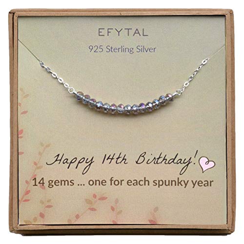 Book Cover EFYTAL 14th Birthday Gifts for Girls, Sterling Silver Necklace, 14 Beads for 14 Year Old Girl, Jewelry Gift Idea
