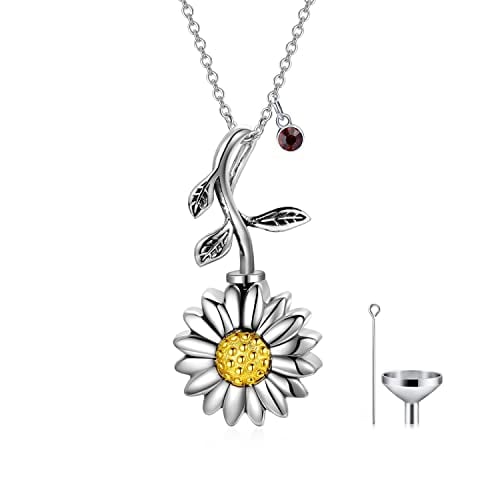 Book Cover Personalized Sunflower Cremation Jewelry 925 Sterling Silver Urn Necklace Keepsake Ashes Hair Memorial Pendant Locket for Women Mom