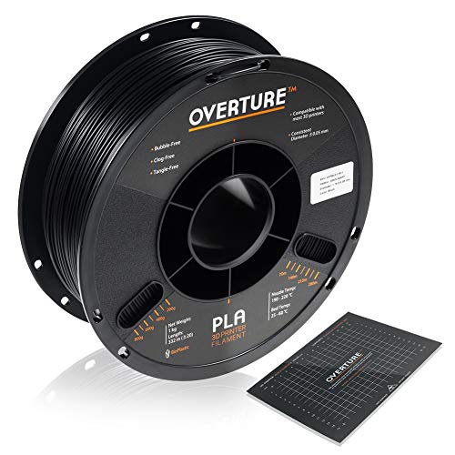 Book Cover OVERTURE PLA Filament 1.75mm with 3D Build Surface 200mm × 200mm 3D Printer Consumables, 1kg Spool (2.2lbs), Dimensional Accuracy +/- 0.05 mm, Fit Most FDM Printer, Black