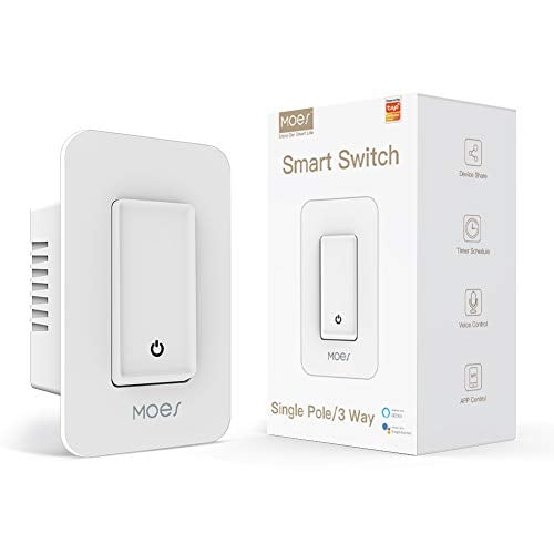 Book Cover MOES WiFi Smart Light Switch Neutral Wire Needed, Compatible with Smart Life/Tuya APP, Alexa and Google Home, Provides Control from Anywhere, No Hub Required,1 Pack White(Standard Size).