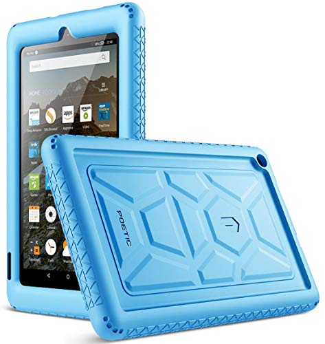 Book Cover Poetic All-New Fire 7 Tablet Case (9th Gen, 2019 Release), Heavy Duty Shockproof Kids Friendly Silicone Protective Case Cover, Corner Protection, Sound-Amplification Feature, Blue