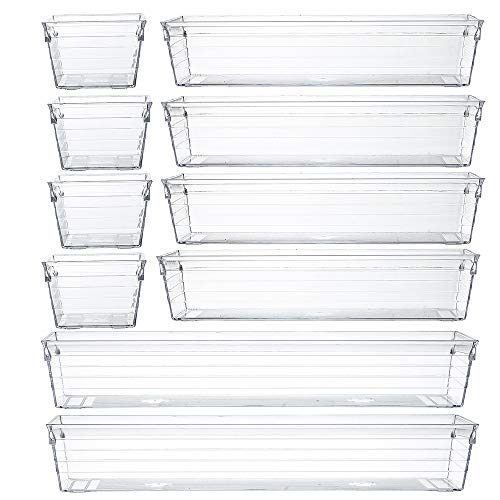 Book Cover Backerysupply Clear Plastic Drawer Organizer Tray for Vanity Cabinet (Set of 10),Storage Tray for Makeup, Kitchen Utensils, Jewelries, and Gadgets