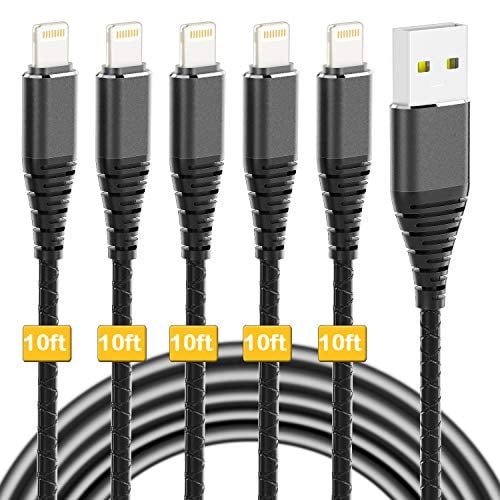 Book Cover Lightning Cable 10ft, 3 Pack iPhone Charger Cable 10 Foot / 10 Feet Fast ipad Charger cord for iPhone Xs max /xr /x/8/8 Plus/7/7 Plus/6/6s Plus/5s/5,iPad(Black)