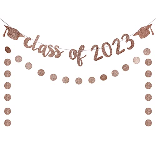 Book Cover Class of 2023 Banner Rose Gold Graduation Banner Class of 2023 Sign,Rose Gold Graduation 2023 Banner Class of 2023 Graduation Decorations for Rose Gold Graduation Party Decorations 2023
