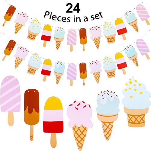 Book Cover Leinuosen 2 Pack Popsicle Banner Ice Cream Banner Ice Cream Party Garland for School Summer Kid Birthday Party Decoration (Color 2)
