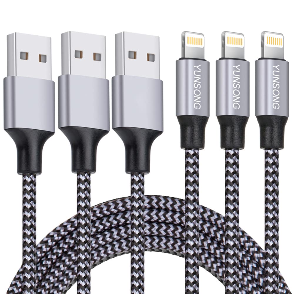 Book Cover [Apple MFi Certified] iPhone Charger, YUNSONG 3Pack 6FT Nylon Braided Lightning Cable Fast Charging High Speed Data Sync USB Cord Compatible with iPhone 14 13 12 11 Pro Max XS XR X 8 7 6S 6 Plus SE 5S USB-A to Lightning