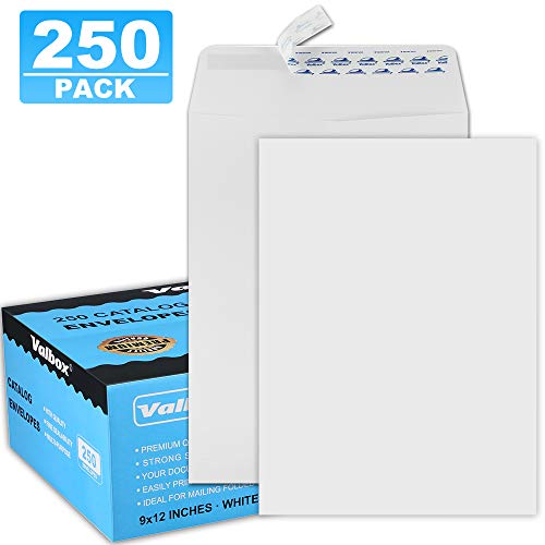 Book Cover ValBox 9x12 Self Seal Catalog Envelopes 250 Packs White Envelopes with Peel and Seal Flap for Mailing, Organizing and Storage