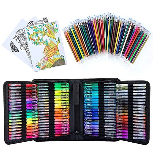 Book Cover TANMIT Glitter Gel Pens, Glitter Pen with Case for Adults Coloring Books, Artist Colored Gel Markers with 40% More Ink for Drawing Scraobooking Writing Doodling