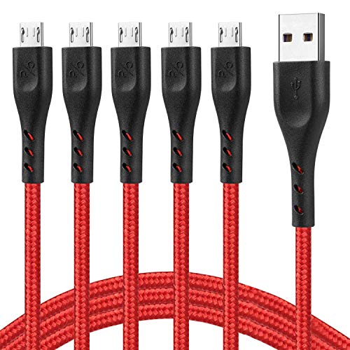 Book Cover Micro USB Cable 6Ft 5Pack,Cabepow Android Charger Cable 6 Foot, Durable Premium Nylon Braided Fast Phone Charger Cord 6 Feet for Samsung Galaxy S7 S6 S7 S5(Red)
