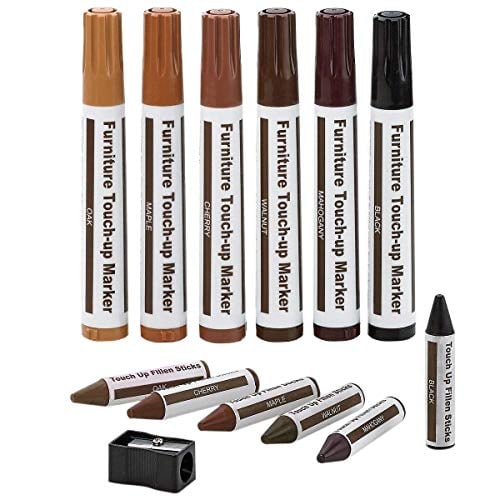 Book Cover Furniture Repair Kit Wood Markers - Set Of 13 - Markers And Wax Sticks With Sharpener Kit, For Stains, Scratches, Wood Floors, Tables, Desks, Carpenters, Bedposts, Touch Ups, And Cover Ups