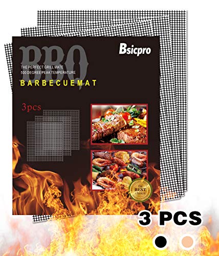 Book Cover BBQ Grill Mesh Mat Set of 3-Non Stick Barbecue Grill Sheet Liners Grilling Mats Nonstick Fish Vegetable Smoking Accessories-Works on Smoker,Pellet,Gas,Charcoal Grill
