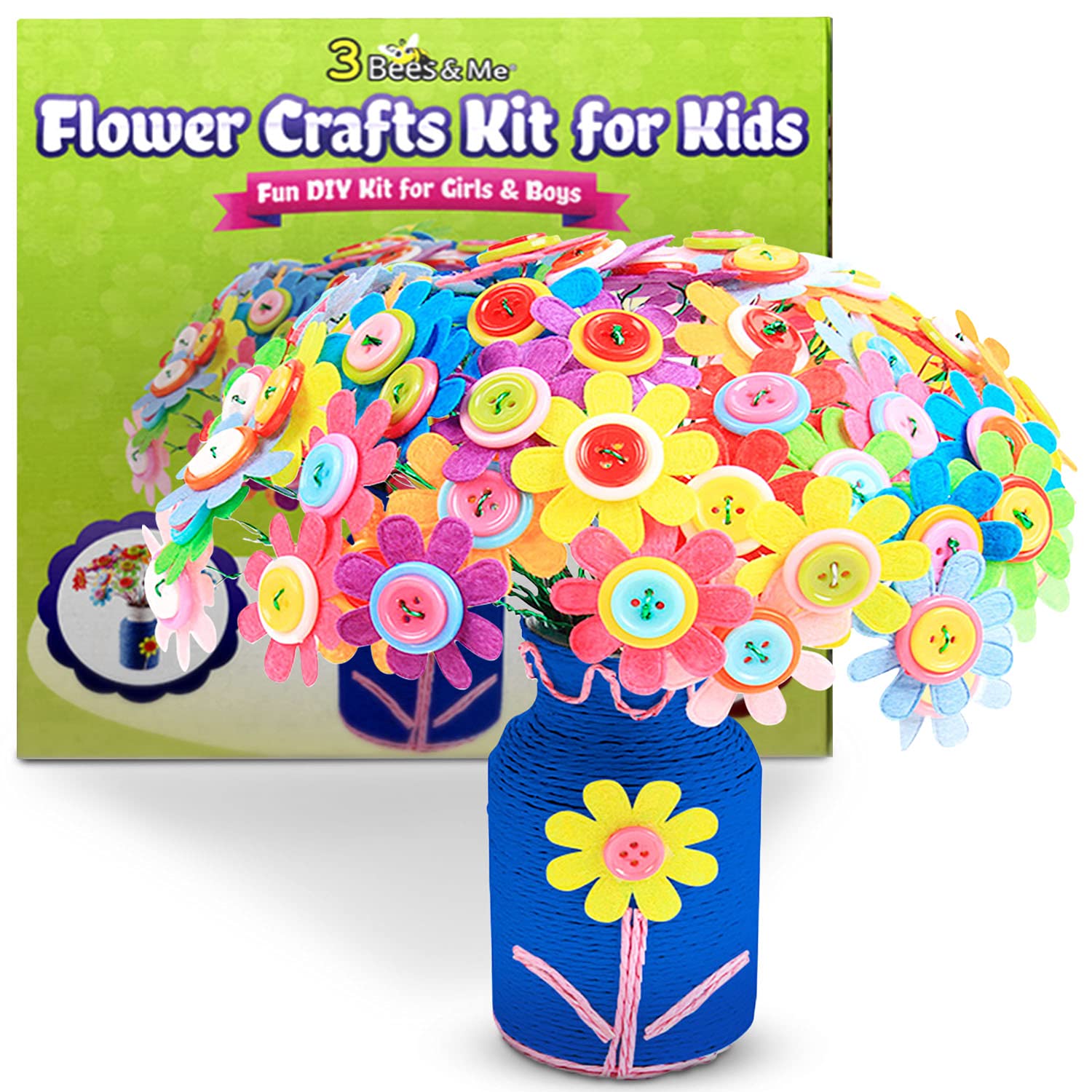 Book Cover 3 Bees & Me Flower Crafts Activity Kit for Kids | Fun DIY Arts Project for Girls and Boys | Perfect Birthday, Thanksgiving and Christmas Gift Idea for Children and Tweens Ages 4-12 Years Old and Up