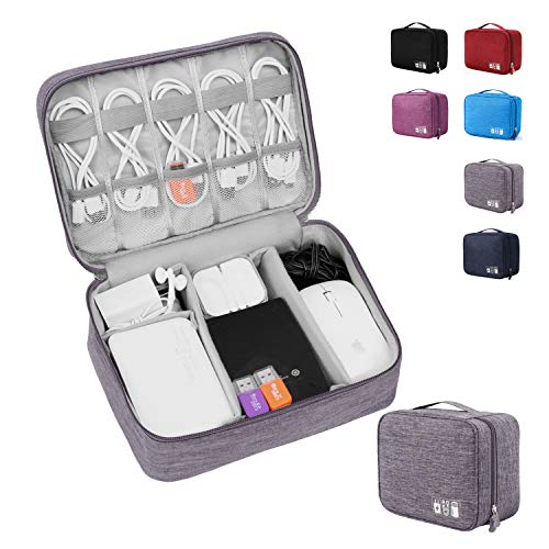 Book Cover Electronic Organizer Travel Universal Cable Organizer Electronics Accessories Cases for Cable, Charger, Phone, USB, SD Card (1-Gray)