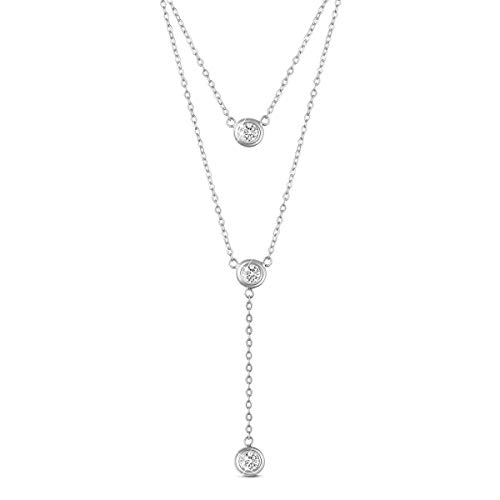 Book Cover SHEGRACE 925 Sterling Silver Double Layered Necklace, with Three Round AAA Zircon Pendant 16