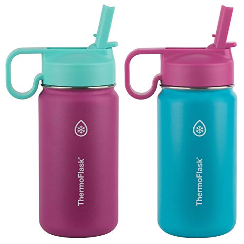 Book Cover Thermoflask Kids Double Wall Vacuum Insulated Stainless Steel (Teal/Raspberry)
