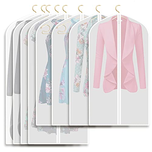 Book Cover Refrze Moth Proof Garment Bags,Garment Cover, 8 Pack Clear Garment Bags,Hanging Garment Bag, Dress Garment Bags for Storage or for Travel,Breathable Dust and Waterproof Garment Covers Clear 43''/ 50''