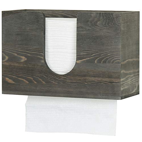 Book Cover MyGift Vintage Gray Solid Wood Wall Mounted Paper Towel Holder for Bathroom, Tri Fold, Multifold, C Fold, Z Fold Disposable Hand Towel Dispenser Guest Restroom